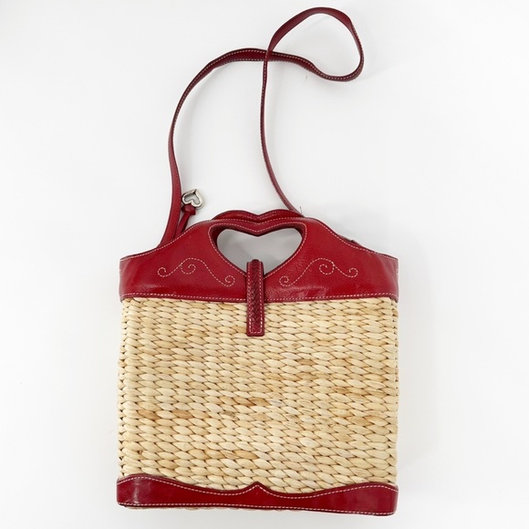 Brighton Braided Woven Wicker Straw and Heart Red Rattan - Picture 2 of 6